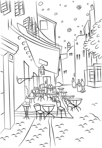 Cafe terrace at night by vincent van gogh coloring page free printable coloring pages