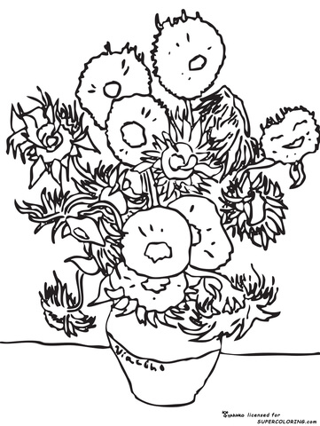 Sunflowers by vincent van gogh coloring page free printable coloring pages