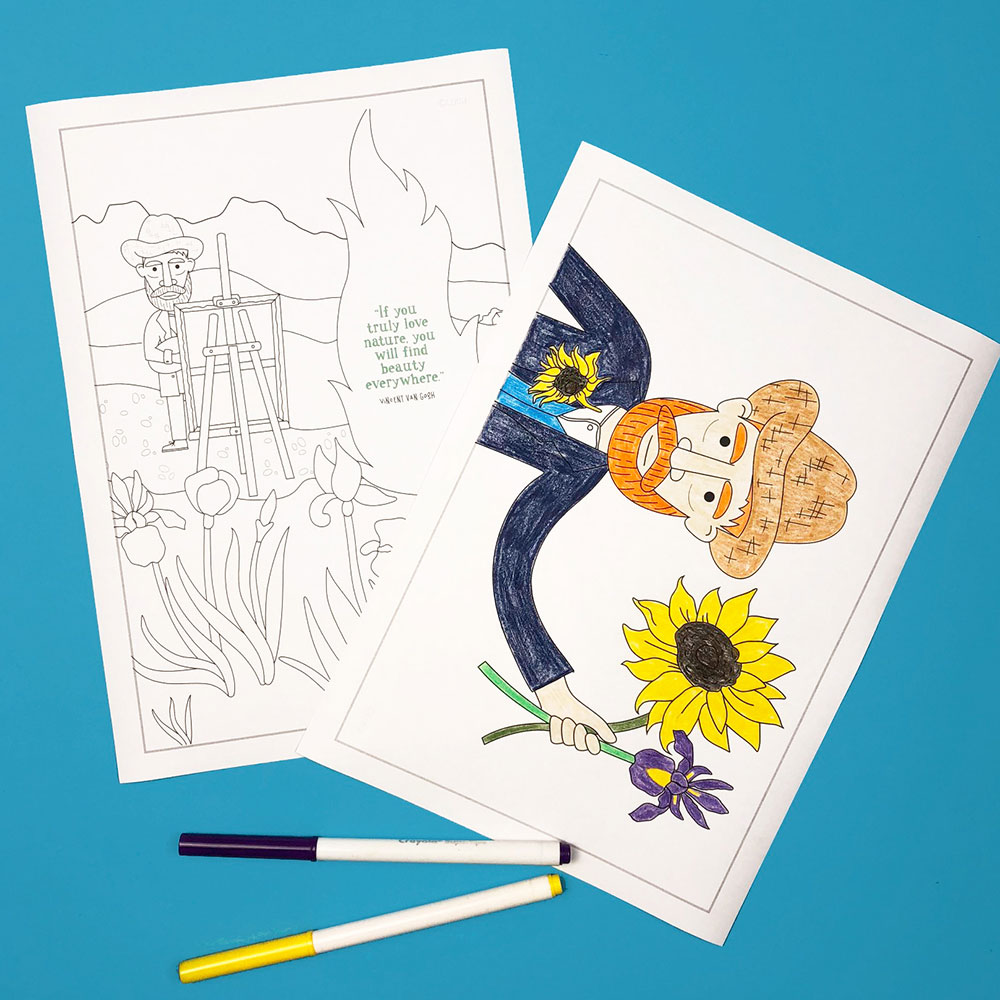 Van gogh colouring pages