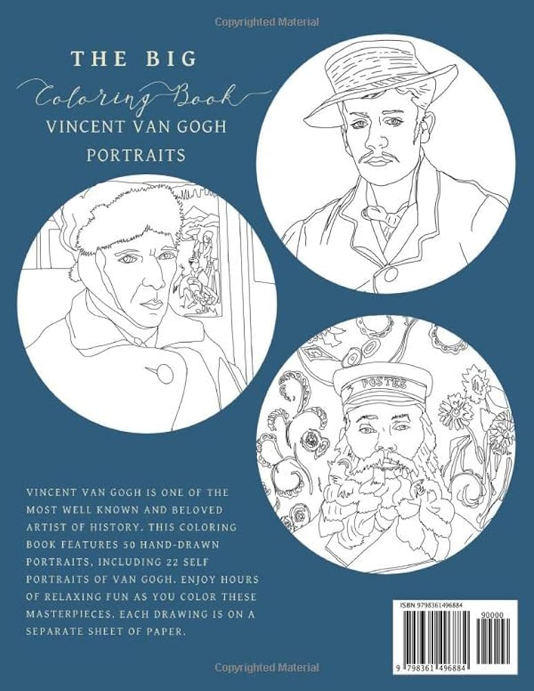 The big coloring book vincent van gogh portraits relaxing adult coloring book of fine art masterpieces