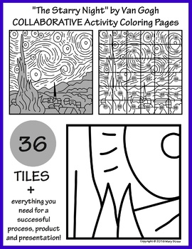 The starry night by van gogh collaborative activity coloring pages