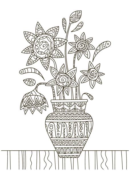 Sunflower in vase drawing stock illustrations royalty