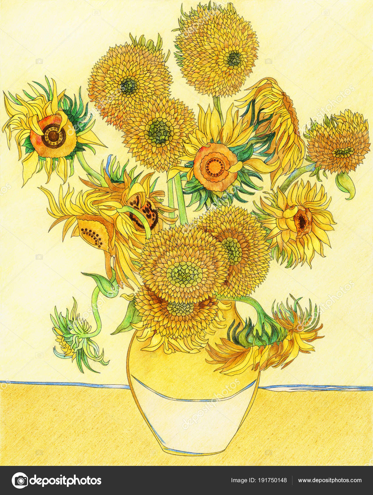 Van goghs sunflower adult coloring page stock illustration by rawpixel