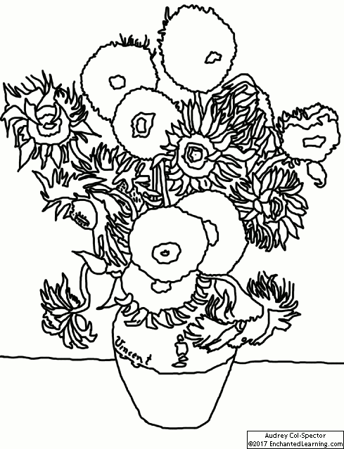 Van gogh sunflowers coloring page