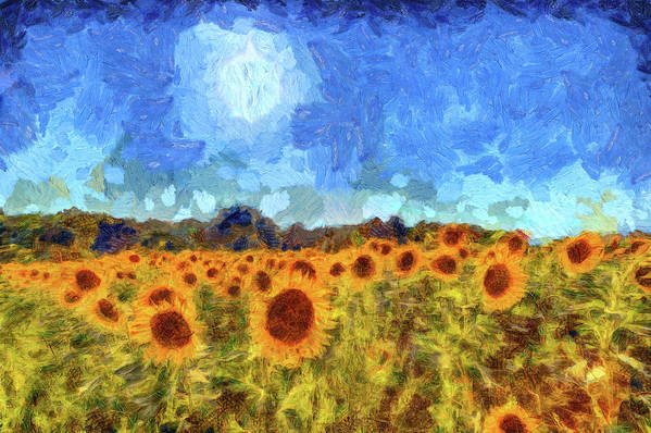 Sunflower fields van gogh poster by david pyatt