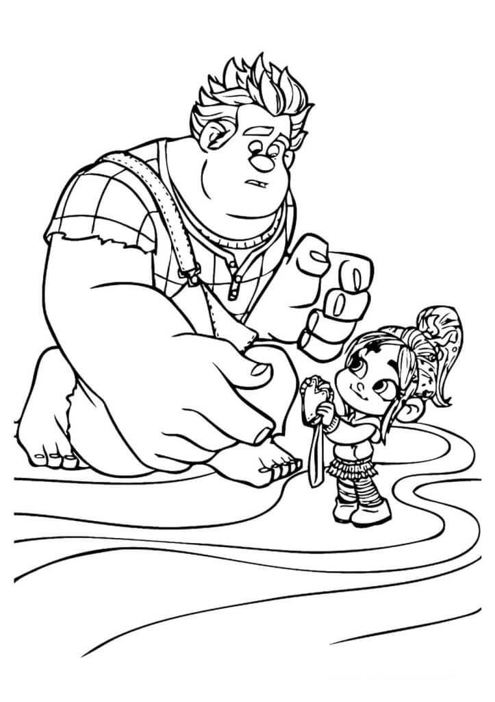 Cute ralph and vanellope coloring page