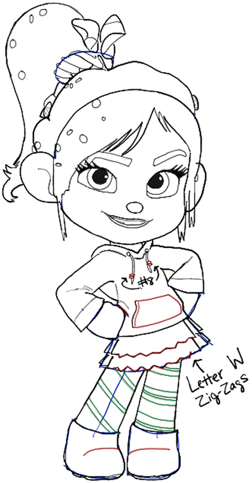 How to draw vanellope von schweetz or glitch from wreck it ralph step by step tutorial