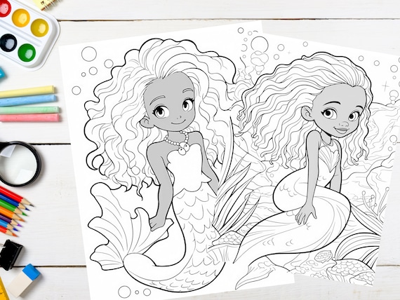 Mermaid coloring pages for kids cute drawings underwater princess printable art colorful illustrations perfect for girls