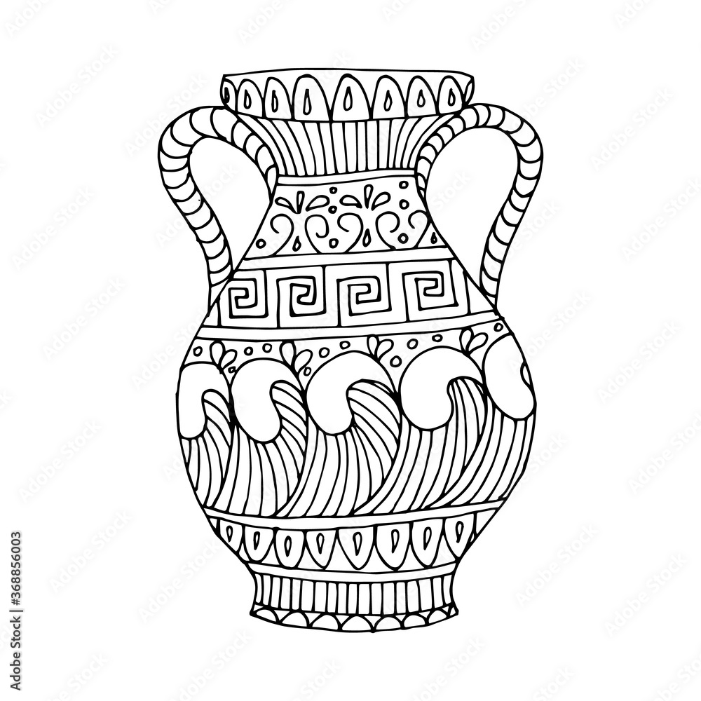 Greek vase coloring page hand drawn poster vector illustration vector