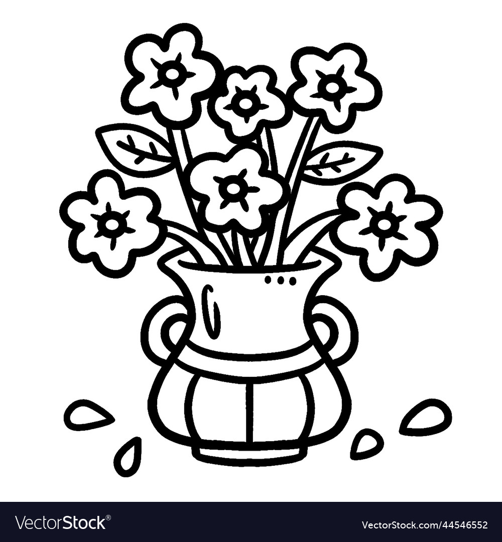 Flower vase isolated coloring page for kids vector image