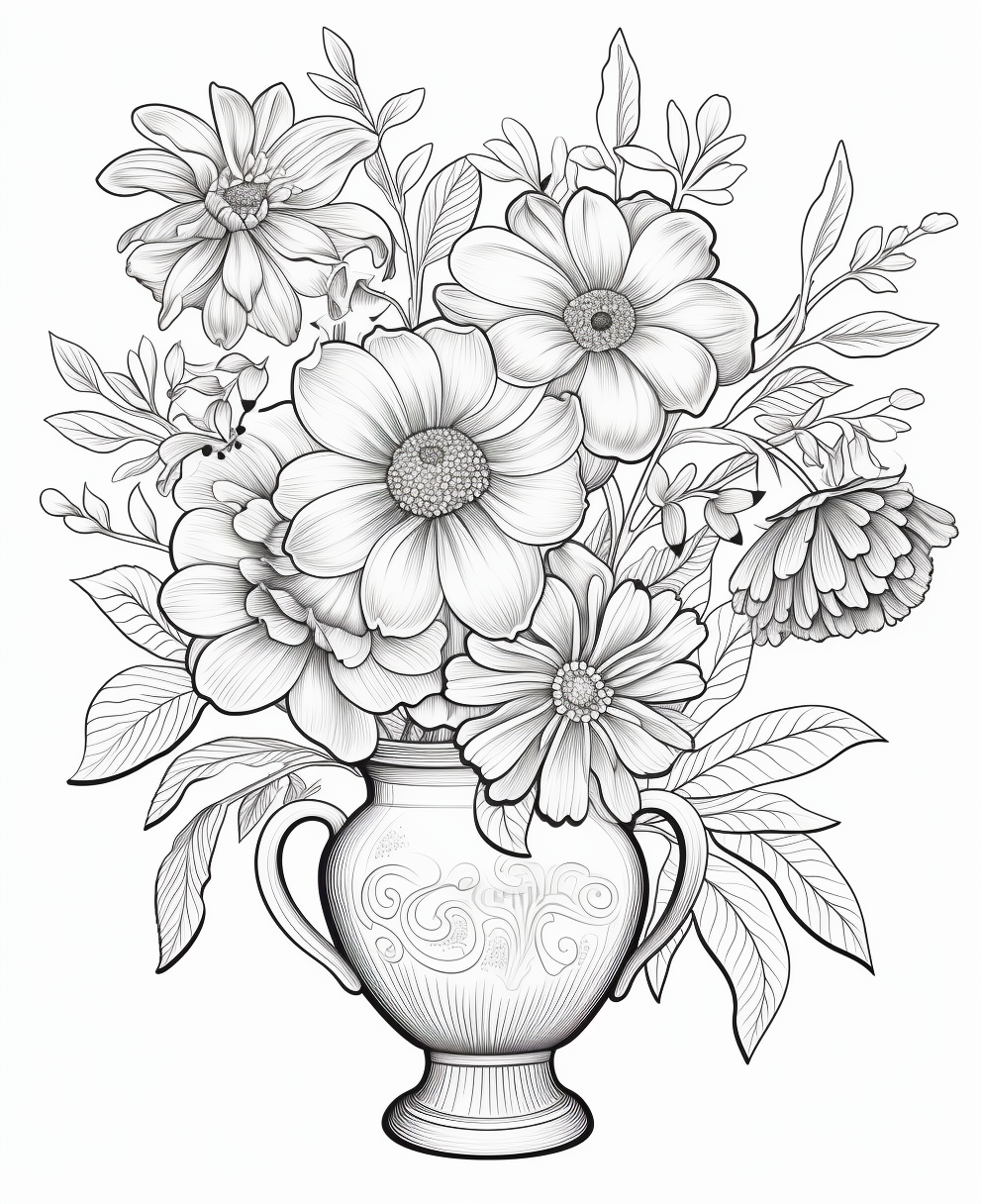 Flowers in a vase coloring books for children coloring pages