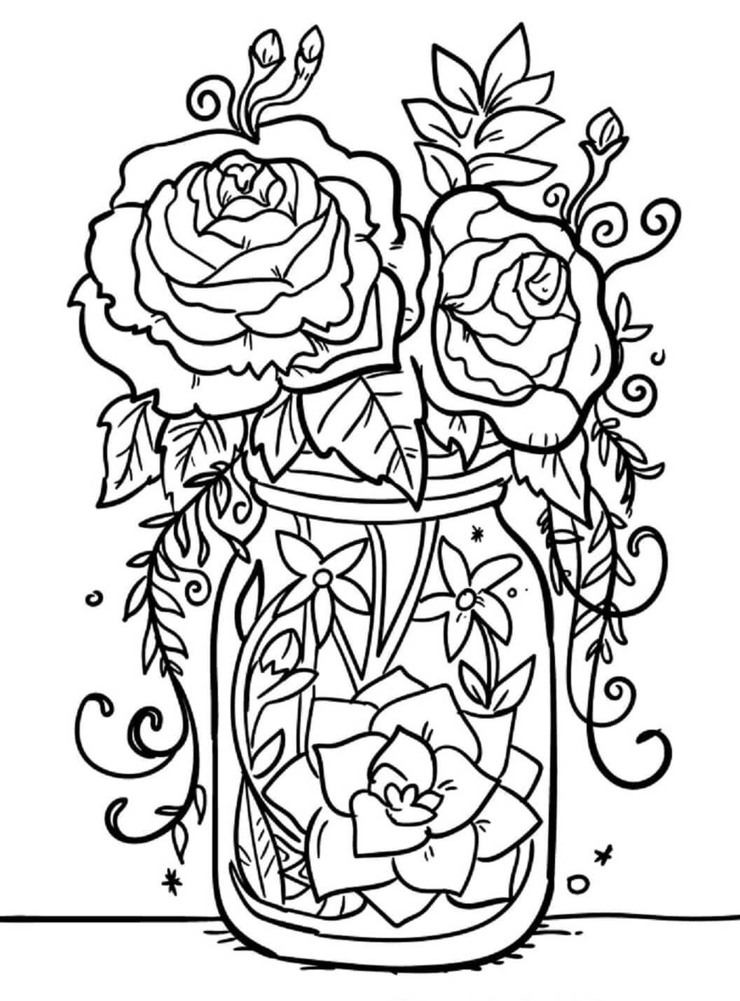 Vase of rose mandala coloring page