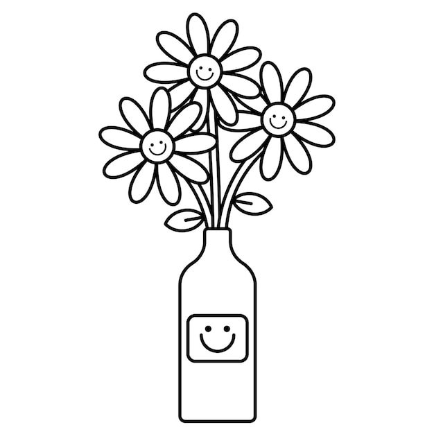 Premium vector vector hand drawn flowers in a vase kawaii coloring page for kids llustration