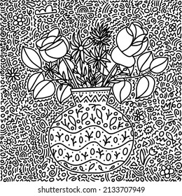 Doodle coloring page vase flowers cute stock vector royalty free