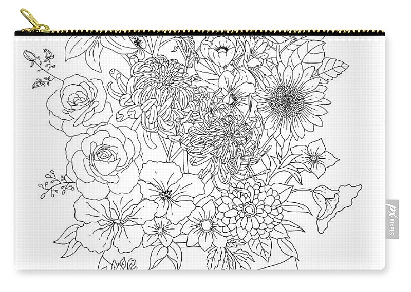 Flower vase coloring page zip pouch by lisa brando