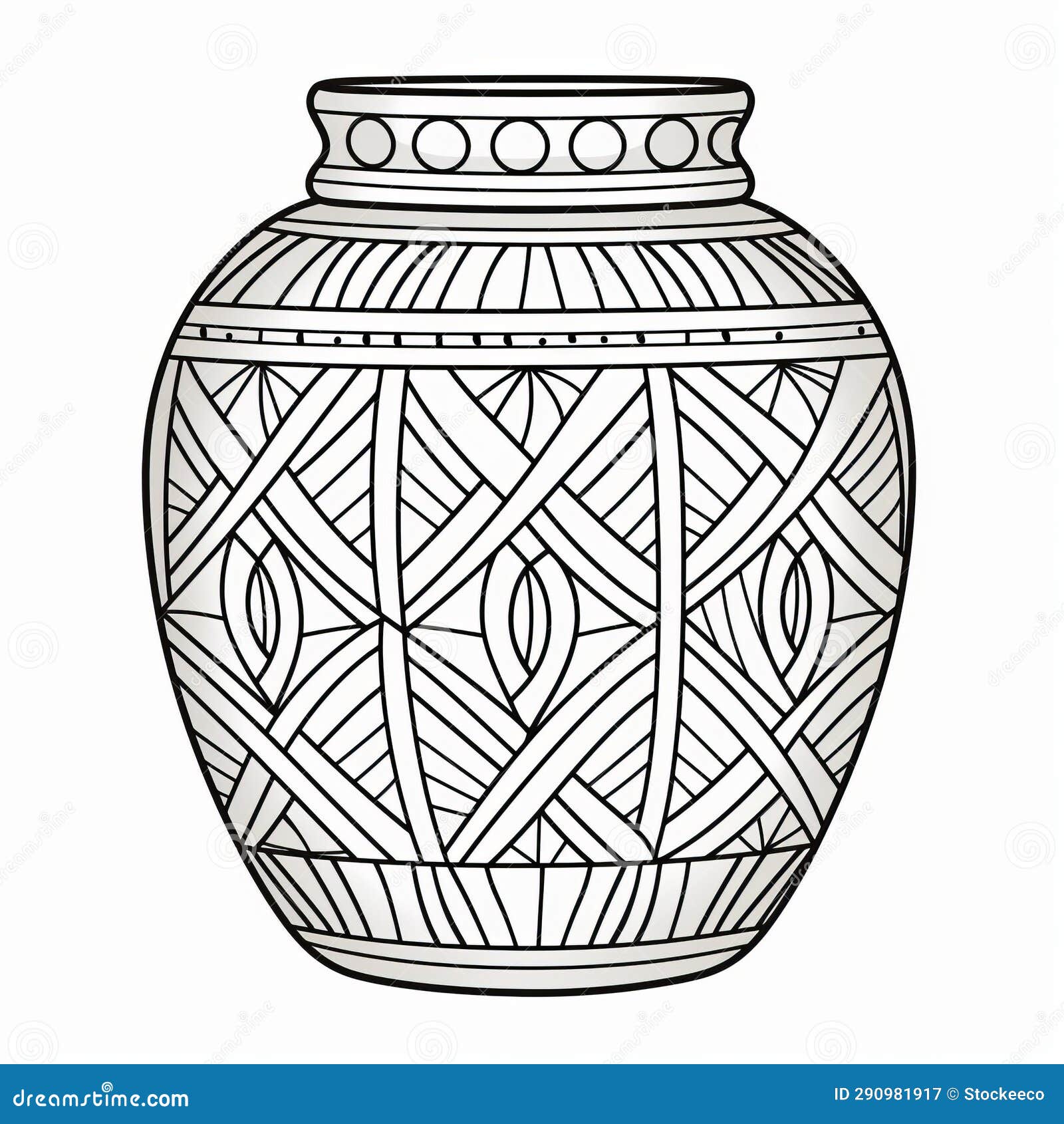 Intricate glazed pottery vase coloring page with west african pattern stock illustration