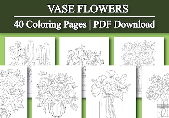 Adult coloring book vase flowers coloring pages flowers printable coloring pages printable pdf download