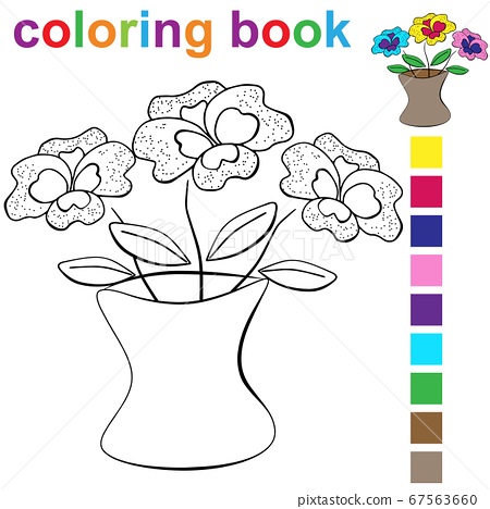 Coloring book page template with a vase of