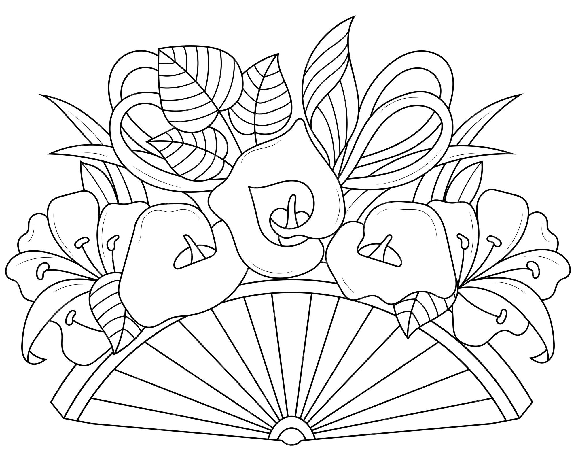 Premium vector vector outline illustration for antistress coloring book a vase with flower bouquet