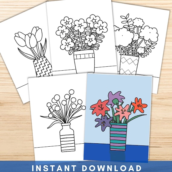 Flower vase coloring pages easy flower coloring pages kids teens adults flower birthday activity instant download kids coloring book by missy printable design llc catch my party