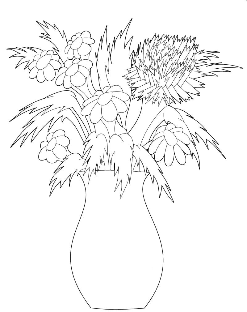 Daisy flower vase coloring page