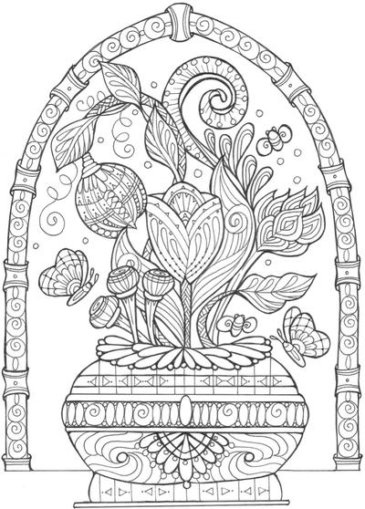 Vase of flowers adult coloring page