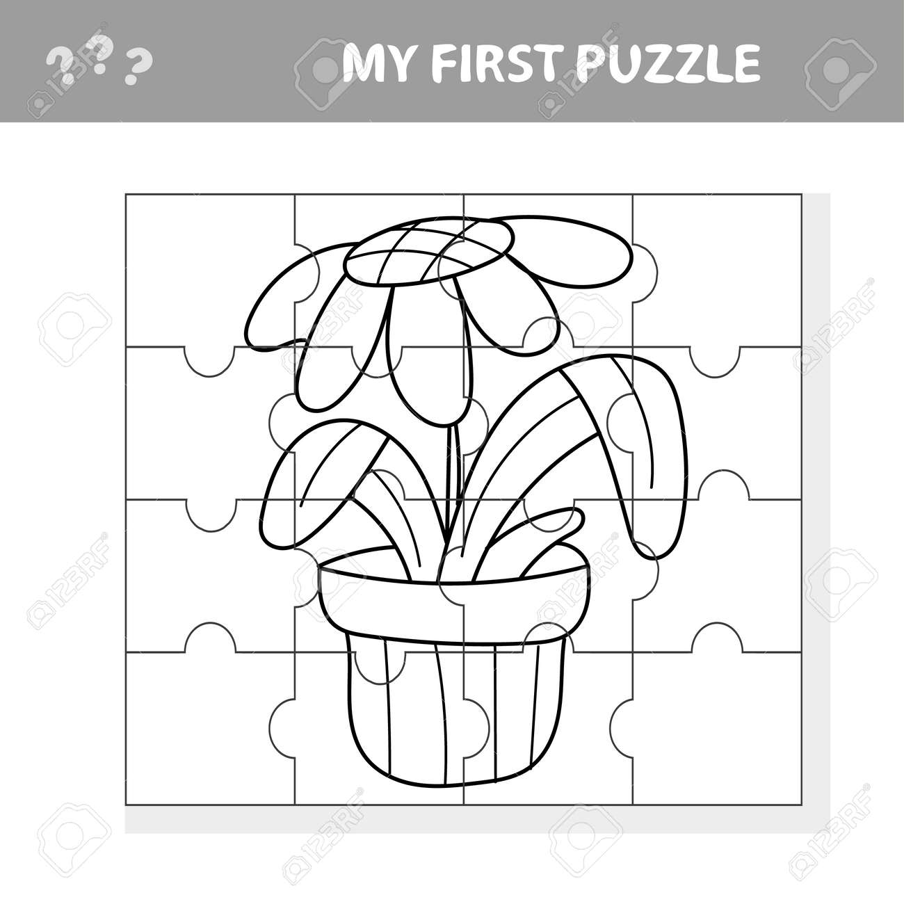 Education paper game for children flowers in a pot jigsaw puzzle my first puzzle and coloring page royalty free svg cliparts vectors and stock illustration image