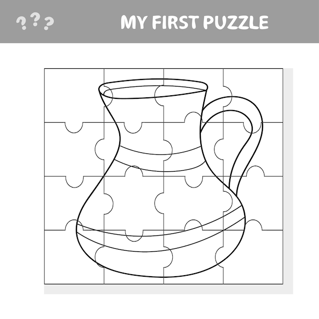 Premium vector paper game for kids simple kid application with funny clay pot puzzle with jug