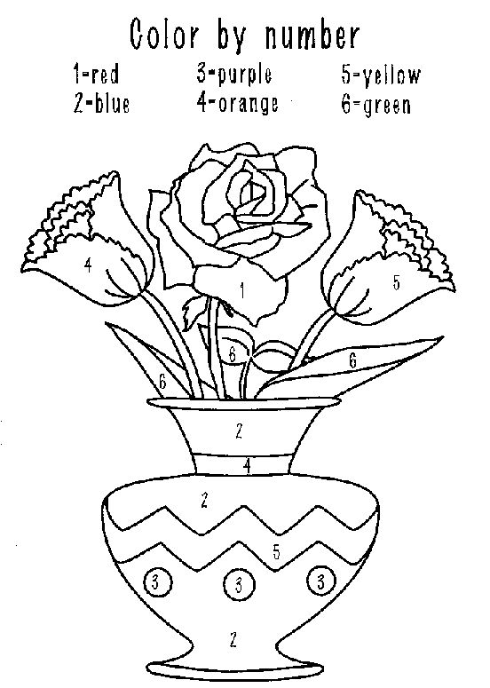 Coloring activity pages flowers in a vase color