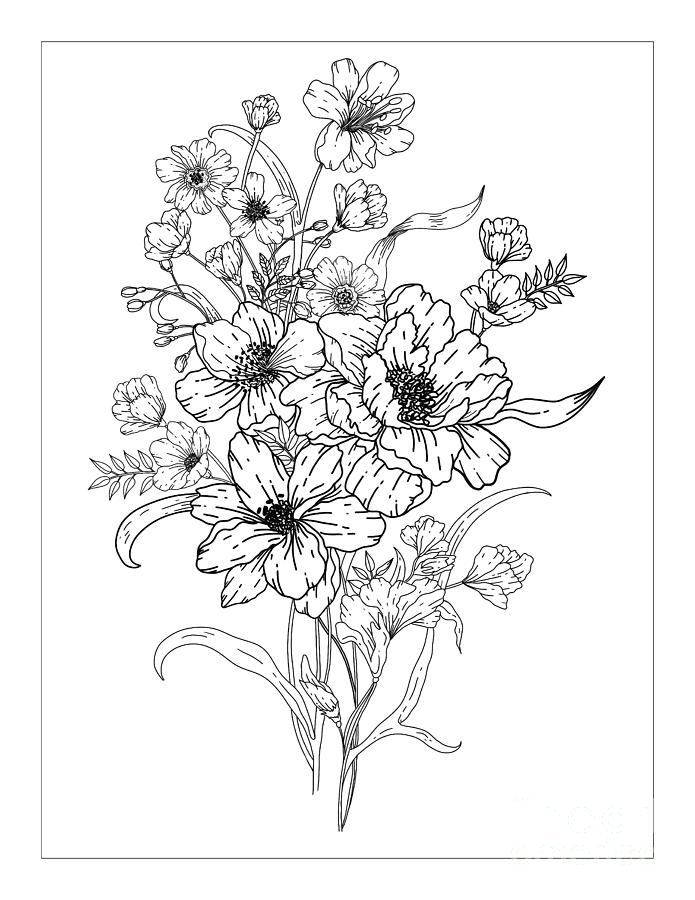 Flower bouquet coloring page drawing by lisa brando