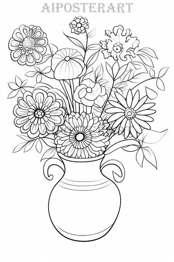 Vase of flowers coloring page for kids printable flowers coloring sheet coloring for older kidsc high resolution x pixels