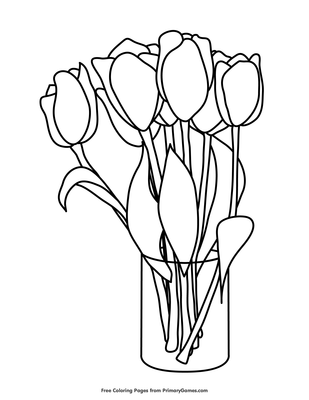 Tulips in a vase coloring page â free printable pdf from