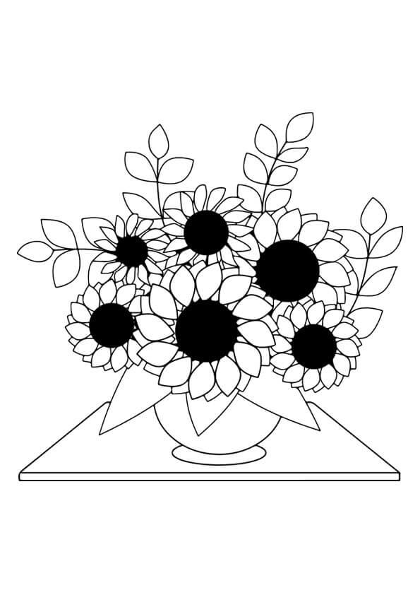 Beautiful vase sunflowers coloring page