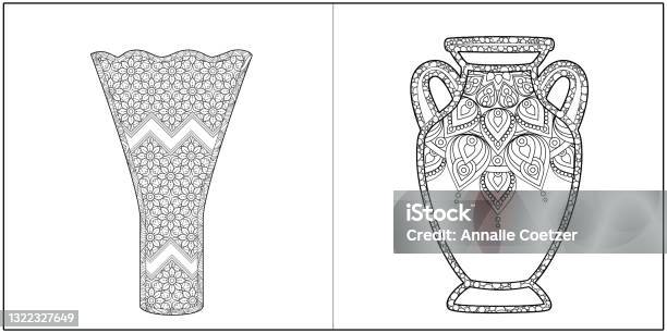 Adult coloring pages mosaic flower vase with flowers illustration stock illustration