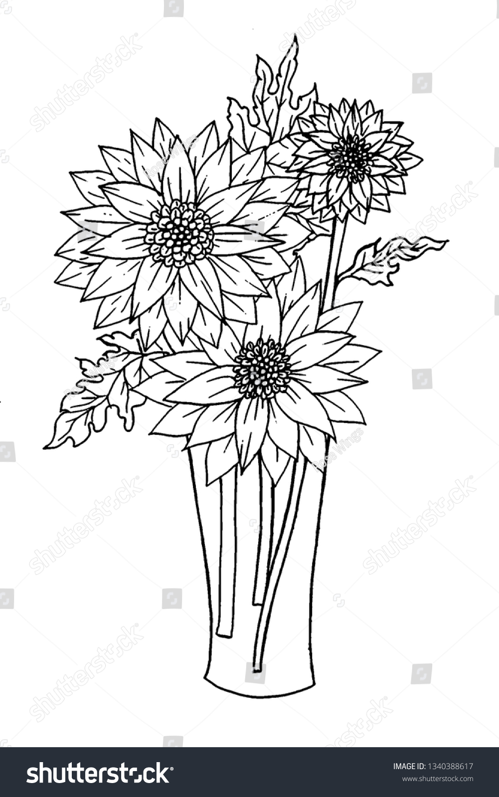 Page coloring book flowers vase doodles stock illustration