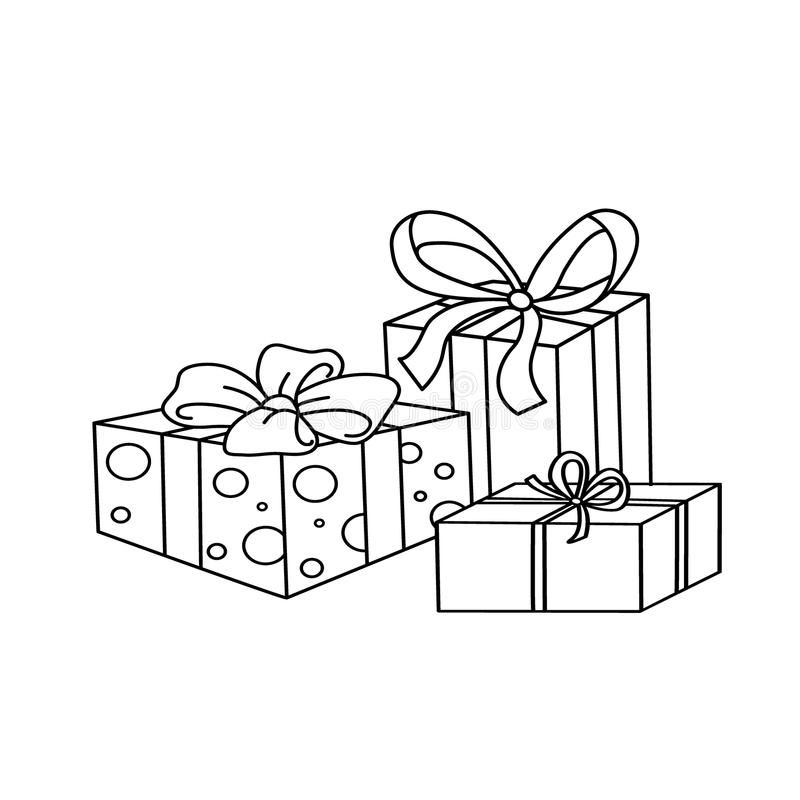 Coloring page outline of cartoon holiday gifts stock vector