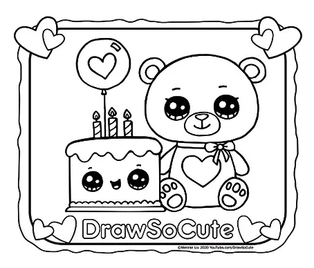 Bear with cake coloring page â draw so cute cute drawings puppy coloring pages cool coloring pages