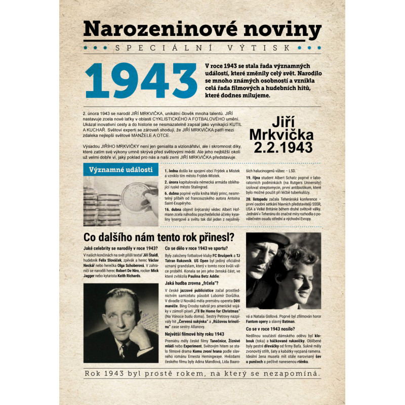 Narozeninovã noviny originãlnã dãrky s vänovãnãm