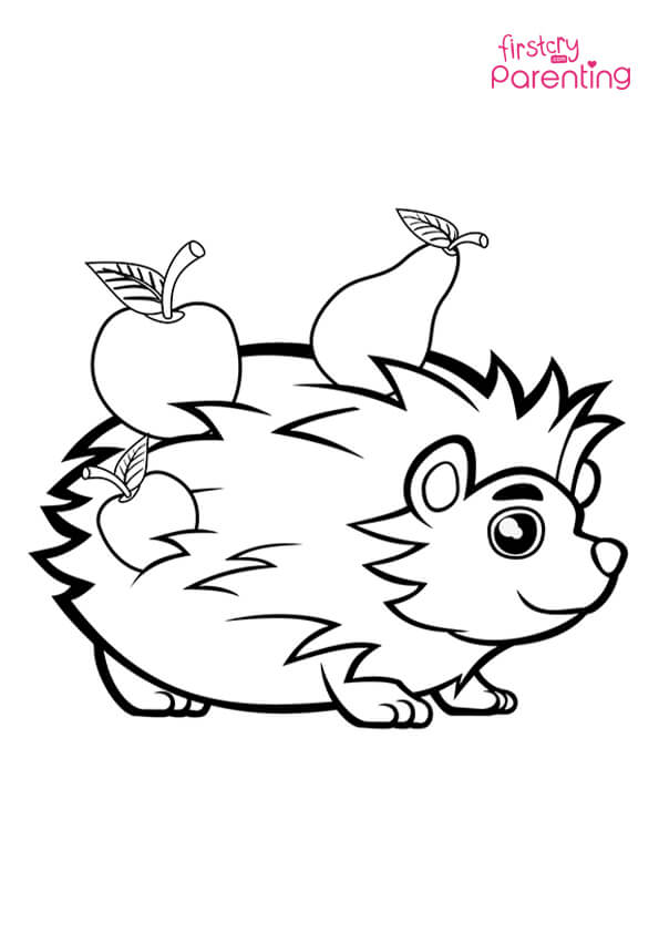 Hedgehog with fruits coloring page for kids