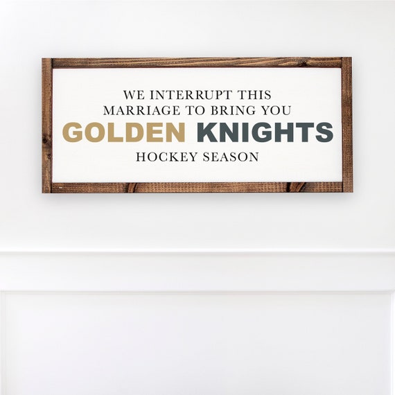 Vegas golden knights inspired hockey sign mancave decor framed canvas print wall decor background color stain options