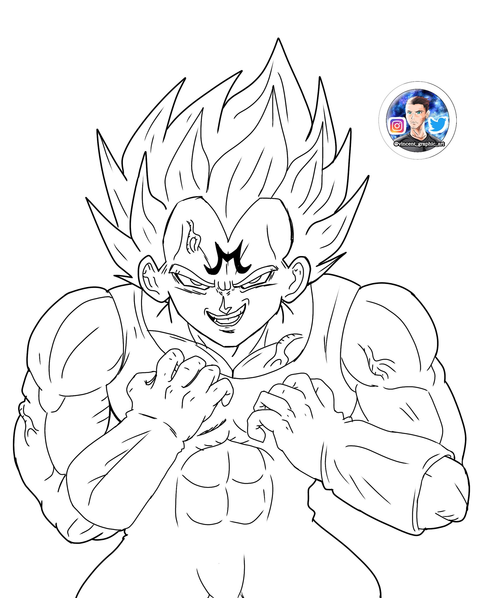 Vincent graphic art on x majin vegeta lineart i did as trading be free to color this doodle if you want tag me of course if you share it doodle colorit sketch