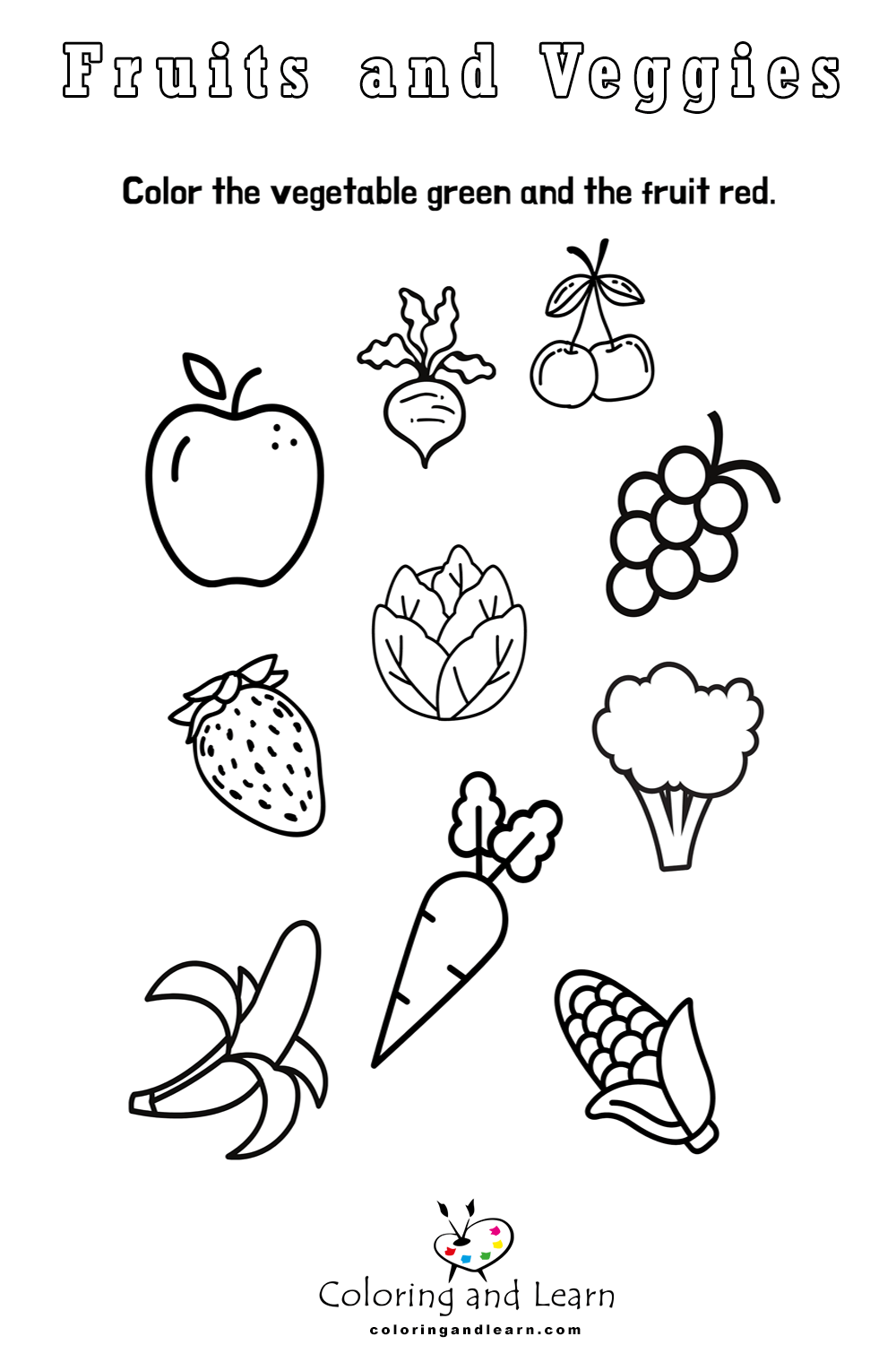 Preschool fruit and veggies coloring pages