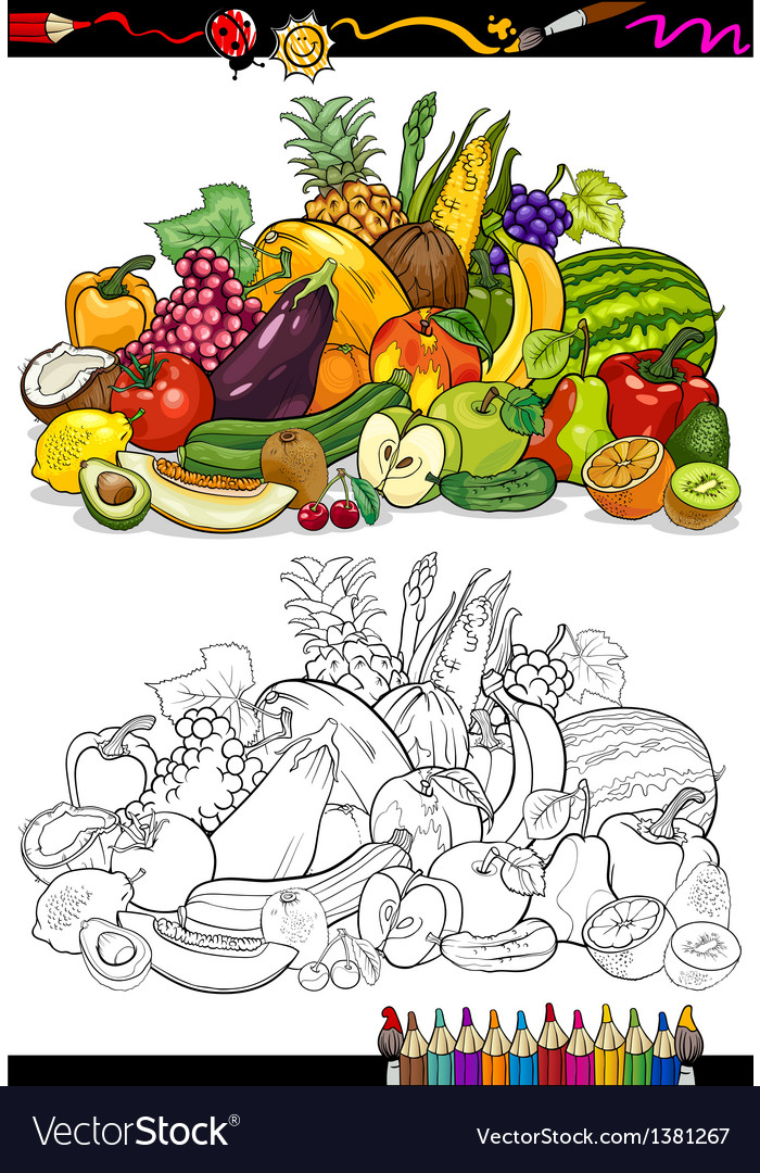 Fruits and vegetables for coloring book royalty free vector