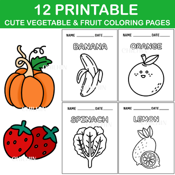 Printable cute vegetable fruit coloring pages by a little cave of chilhin