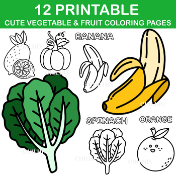 Printable cute vegetable fruit coloring pages by a little cave of chilhin