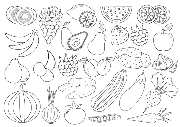 Thousand coloring book fruits vegetable royalty