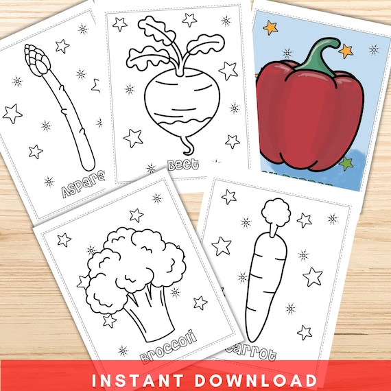 Fruits and vegetables coloring pages printable vegetable activity coloring pages kids coloring sheets instant download