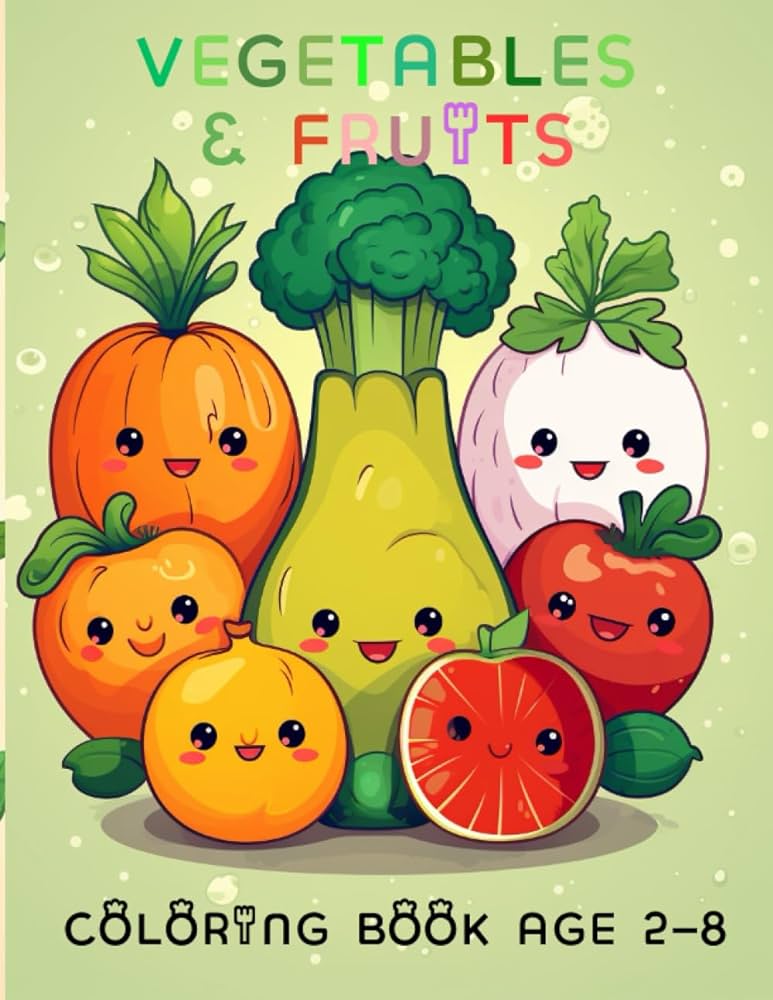 Vegetables and fruits coloring book for kids and toddlers over vegetables and fruits pages to color for kids including corn mushroom banana and many more joo sena books