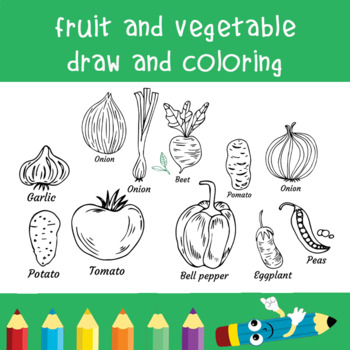 Copy the picture game and coloring page with fruit vegetables kids activities