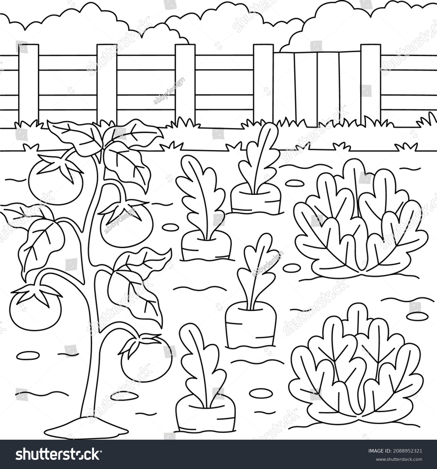 Vegetable field coloring page kids stock vector royalty free